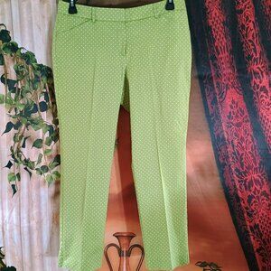 EUC New Directions Sz 12 Lime Green & White Polka Dot Capri Stretch Pants